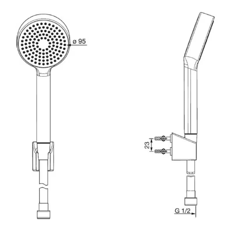 Hansa Basicjet komplet za kad v kromu z ročno prho, cevjo 1500 mm in stenskim nosilcem