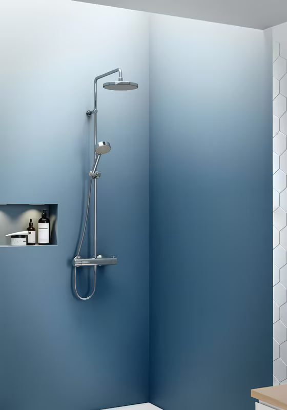 Hansa Micra tušni sistem s termostatsko armaturo u kromu s nadglavnim i ručnim tušem