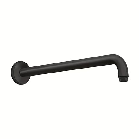 Mat črni držalo za nadglavno prho Hansgrohe za na steno, dolžine 389 mm, v okroglem dizajnu.