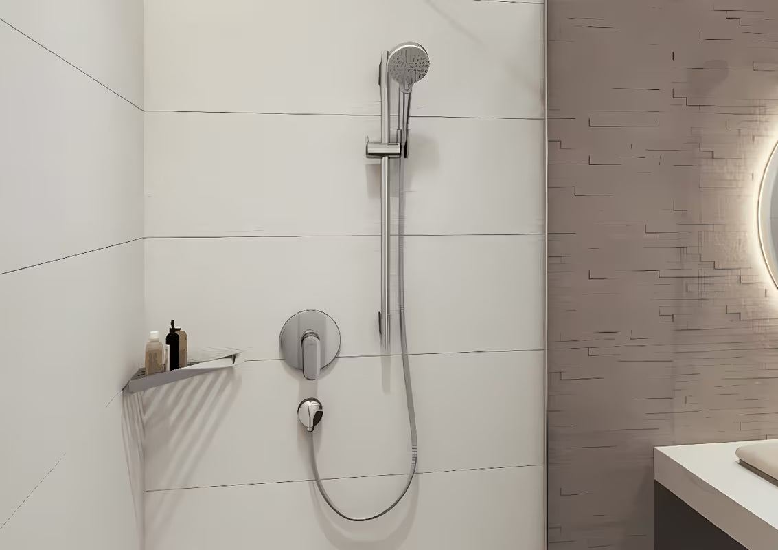Kromirana kotna polica hansgrohe addstoris iz nerjavečega jekla pro stenska montaža za tuši