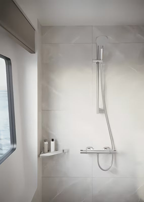 Kromirana kotna polica hansgrohe addstoris iz nerjavečega jekla pro stenska montaža za tuši