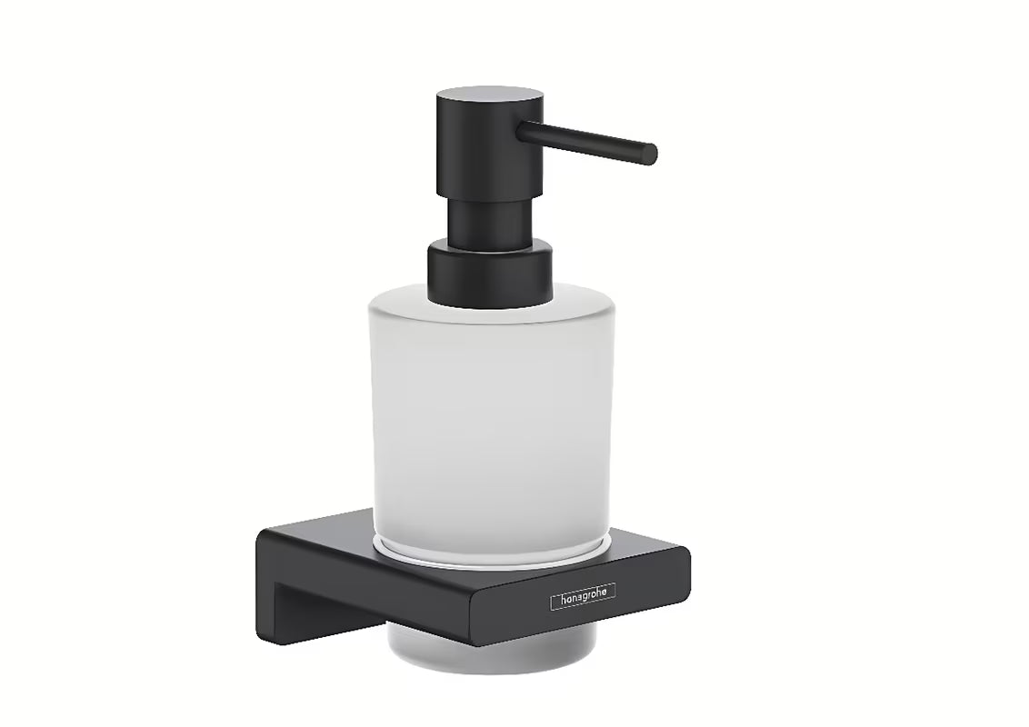 Hansgrohe addstoris stenski dozirnik za tekoče milo z držalom v mat črni barvi