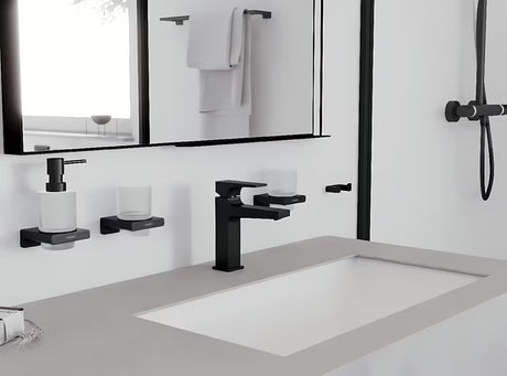 Hansgrohe addstoris stenski dozirnik za tekoče milo z držalom v mat črni barvi