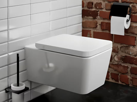 Stenska WC ščetka hansgrohe addstoris v mat črni barvi z držalom iz kovine in stekla