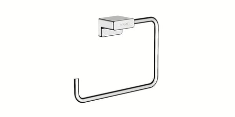 Kromiran obroč za brisačo Hansgrohe addstoris z odprto stranjo pro za enostavno obešanje.
