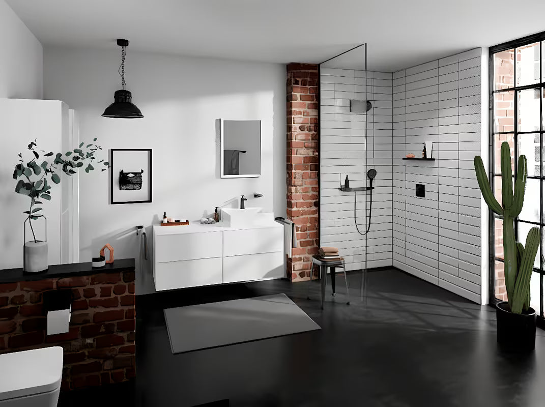 Hansgrohe addstoris dvojni stenski držalo za brisače v mat črni barvi s skritim pritrjevanjem.