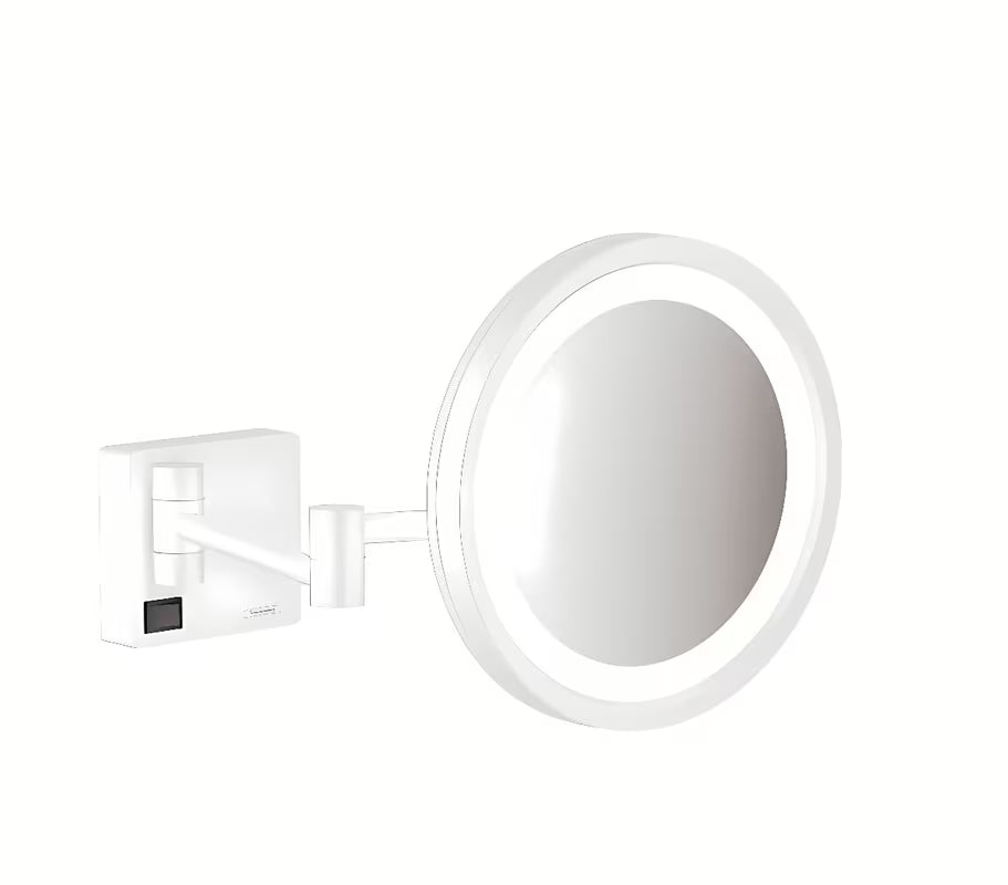 Hansgrohe addstoris zložljivo kozmetično ogledalo z LED osvetlitvijo v mat beli barvi za na steno.