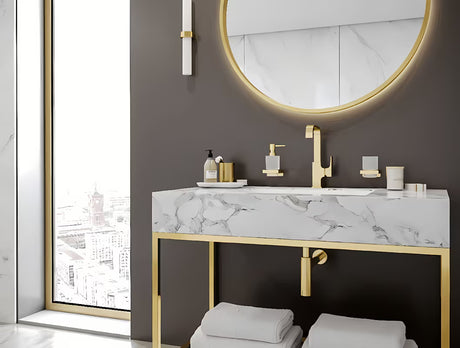 Stenski dozator tekućeg sapuna hansgrohe addstoris u sjajnoj zlatnoj izvedbi sa staklenom posudom