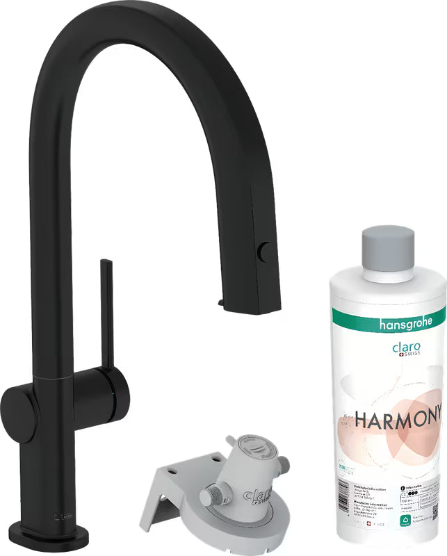 Hansgrohe Aqittura armatura za pomivalno korito s filtrom v mat črni barvi z izvlečnim izlivom