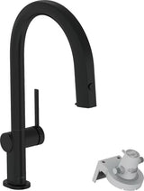 Hansgrohe Aqittura armatura za pomivalno korito v mat črni barvi z izvlečnim izlivom in gumbom pro filtrirano vodo