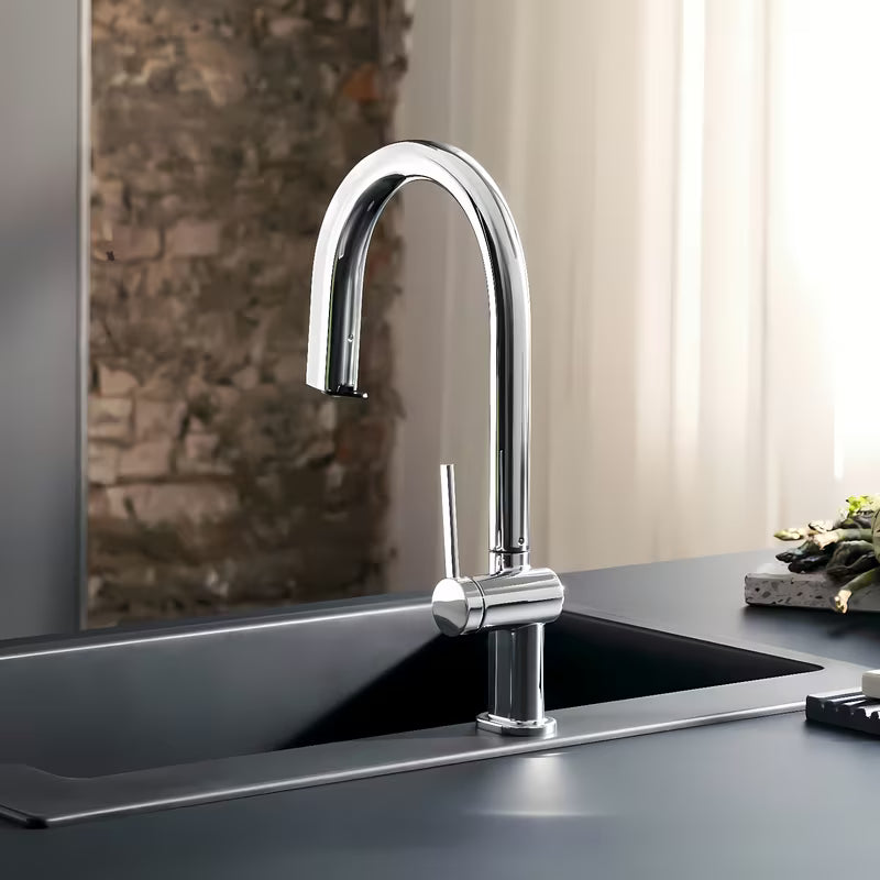 Hansgrohe Aqittura armatura za pomivalno korito v mat črni barvi z izvlečnim izlivom in gumbom pro filtrirano vodo