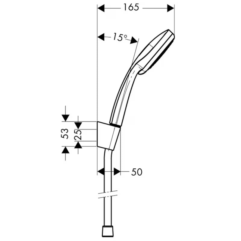 Komplet za Kad Hansgrohe Croma 100 v krom izvedbi z ročno prho 100 mm, držalom Porter 'S in cevjo Isiflex 1,25 m.