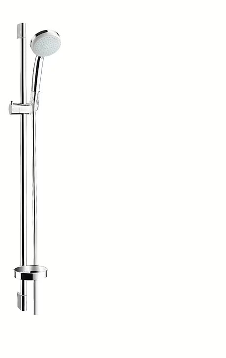 Hansgrohe Croma 100 tuš set v izvedbi chrome z ročno prho, drsno palico, cevjo, drsnikom in milnikom