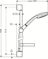 Hansgrohe Croma 100 tuš set v izvedbi chrome z ročno prho, drsno palico, cevjo, drsnikom in milnikom