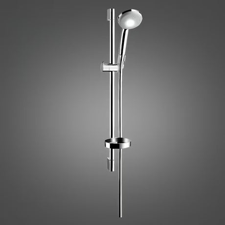 Hansgrohe Croma 100 tuš set v izvedbi chrome z ročno prho, drsno palico, cevjo, drsnikom in milnikom