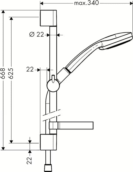 Hansgrohe Croma 100 tuš set u izvedbi chrome s ručnim tušem i tuš šipkom