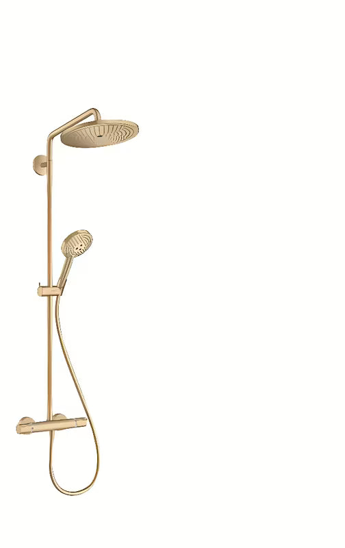 Hansgrohe Croma-Select tušni sistem s termostatsko armaturo v krtačeni bronasti izvedbi z nadglavno prho 280 mm