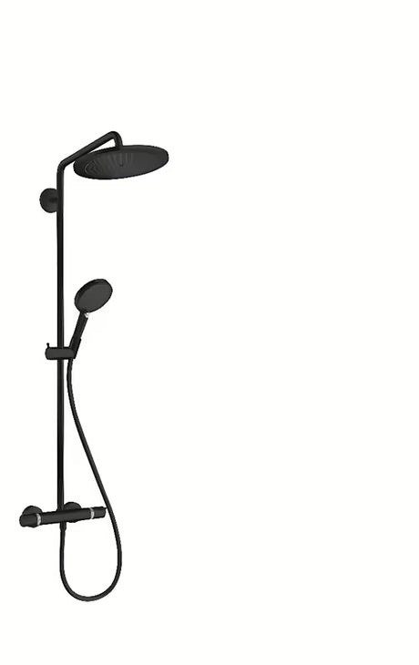Hansgrohe Croma-Select tušni sistem s termostatsko armaturo v mat črni barvi z nadglavno prho 280 mm