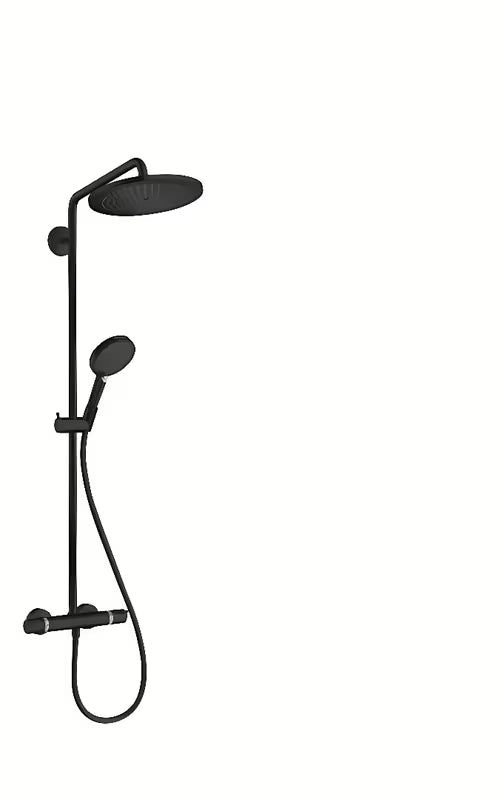 Hansgrohe Croma-Select tušni sistem s termostatsko armaturo v mat črni barvi z nadglavno prho 280 mm