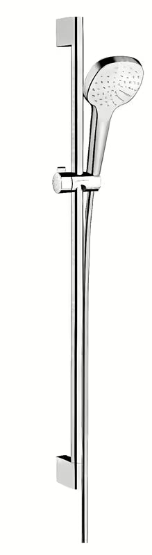 Hansgrohe Croma Select E tuš set v belo-krom izvedbi z ročno prho Rain in drsnikom Unica