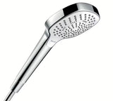 Ročna prha Hansgrohe Croma Select E v izvedbi bela/krom z gumbom Select s premerom 110 mm