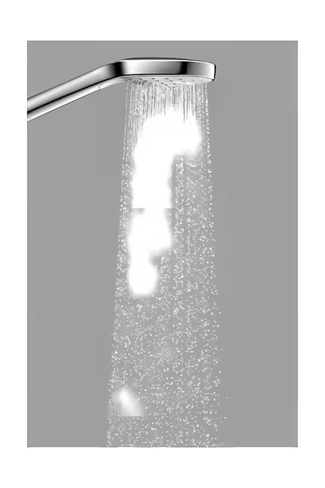 Ročna prha Hansgrohe Croma Select E v izvedbi bela/krom z gumbom Select s premerom 110 mm
