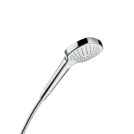Ročna prha Hansgrohe Croma Select E Vario v izvedbi bela/krom z gumbom Select s premerom 110 mm.