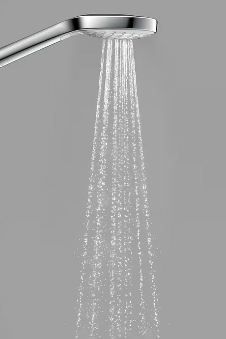Ročna prha Hansgrohe Croma Select E v beli/krom izvedbi z gumbom Select s pršno glavo 110 mm