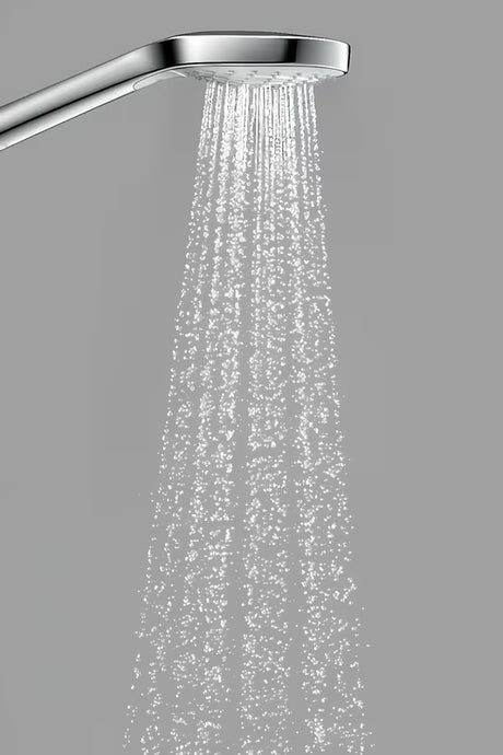 Ročna prha Hansgrohe Croma Select E v beli/krom izvedbi z gumbom Select s pršno glavo 110 mm