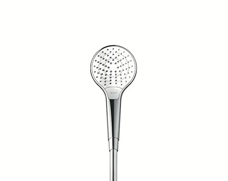 Tuš set Hansgrohe Croma Select S v beli/krom izvedbi z ročno prho 3jet, drsno palico Unica in cevjo 1,60 m.