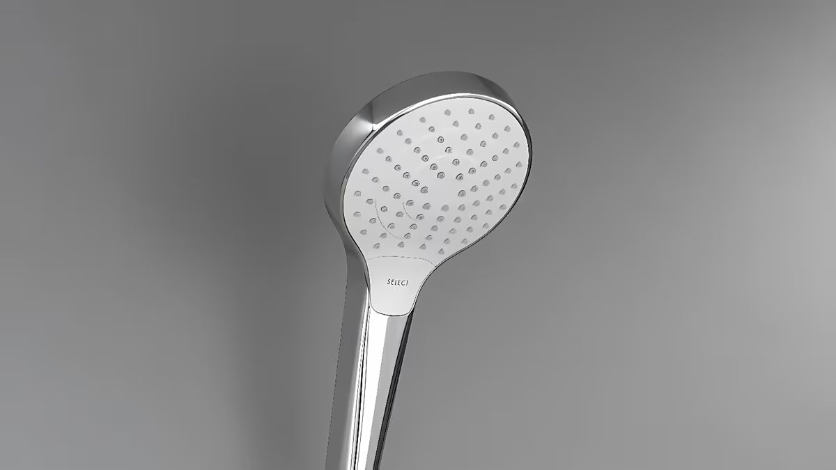 Ročna prha Hansgrohe Croma Select S Vario bela/krom z gumbom Select, premer 110 mm