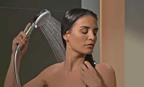 Ročna prha Hansgrohe Croma Select S v beli in krom barvi s curkom Rain in premerom 110 mm.