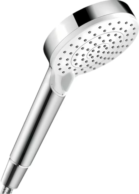 Ročna tuš ročka hansgrohe Crometta v belo-krom izvedbi s preklopom curkov Rain in IntenseRain.