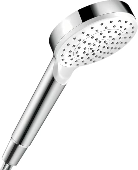 Ročna prha Hansgrohe Crometta 1jet EcoSmart v belo-krom izvedbi s curkom Rain