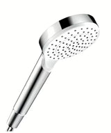 Ročna prha hansgrohe Crometta 1jet Green v belo-krom izvedbi s curkom Rain in premerom 100 mm.