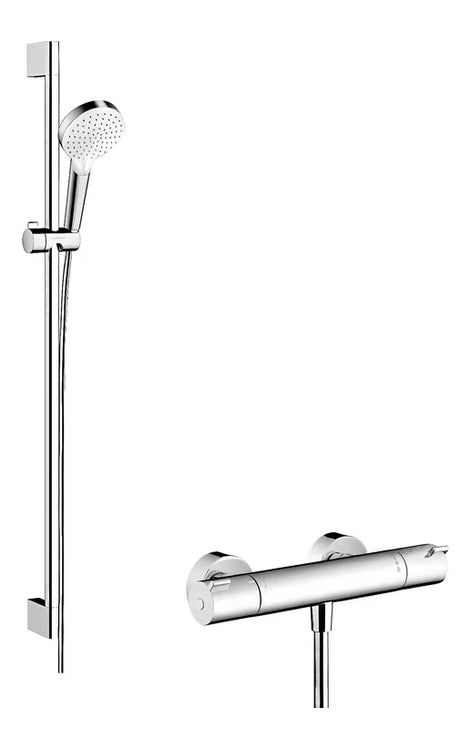 Hansgrohe Crometta termostatska armatura za tuš s tuš setom v beli in krom barvi