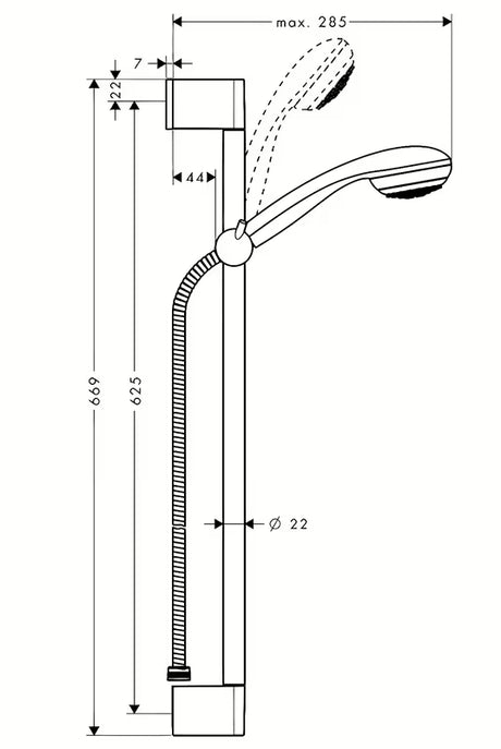 Hansgrohe Crometta 85 tuš set v krom izvedbi z ročno prho, drogom, cevjo in drsnikom.