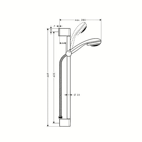 Hansgrohe Crometta 85 tuš set v izvedbi chrome z ročno prho, drsno palico, cevjo in drsnikom