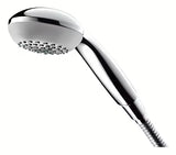 Ročna prha Hansgrohe Crometta 85 Mono v krom izvedbi z okroglo glavo in svetlo sivim diskom šob.