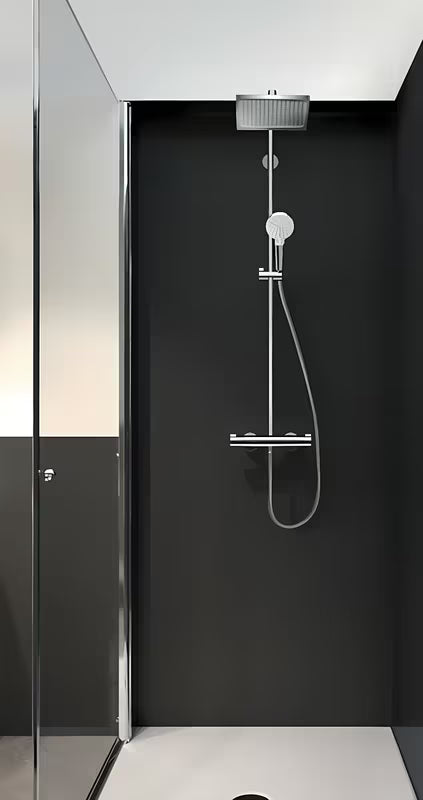 Hansgrohe Crometta E tušni sistem s termostatsko armaturo v kromu z nadglavno in ročno prho