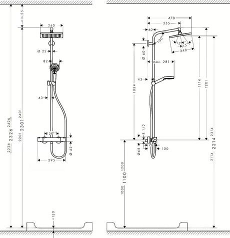 Hansgrohe Crometta E tušni sistem s termostatsko armaturo v kromu z nadglavno in ročno prho
