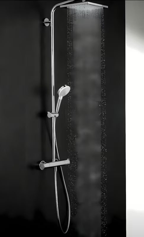 Hansgrohe Crometta E tušni sistem s termostatsko armaturo v kromu z nadglavno in ročno prho
