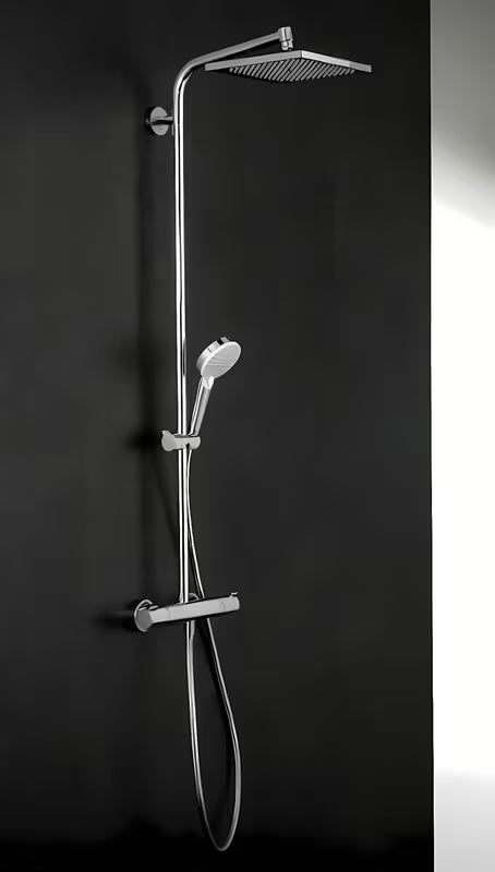 Hansgrohe Crometta E tušni sistem s termostatsko armaturo v kromu z nadglavno in ročno prho