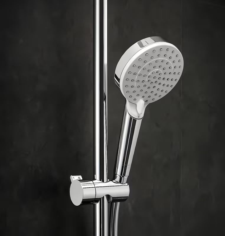 Hansgrohe Crometta E tušni sistem s termostatsko armaturo v kromu z nadglavno in ročno prho