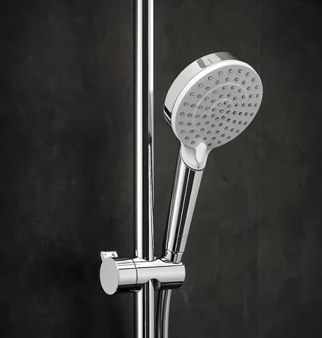 Hansgrohe Crometta E tušni sistem s termostatsko armaturo v kromu z nadglavno in ročno prho