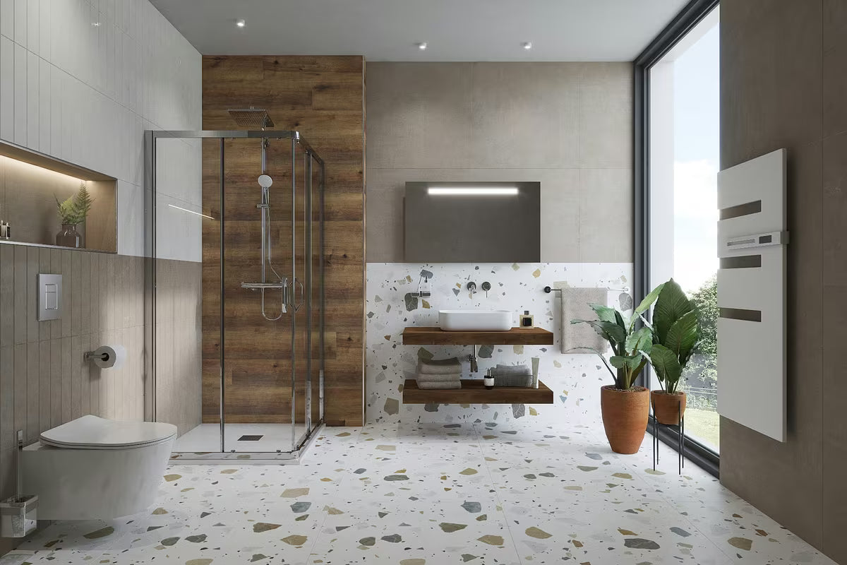 Hansgrohe Crometta E tušni sistem s termostatsko armaturo v krom izvedbi z nadglavno prho 240 mm in ročno prho