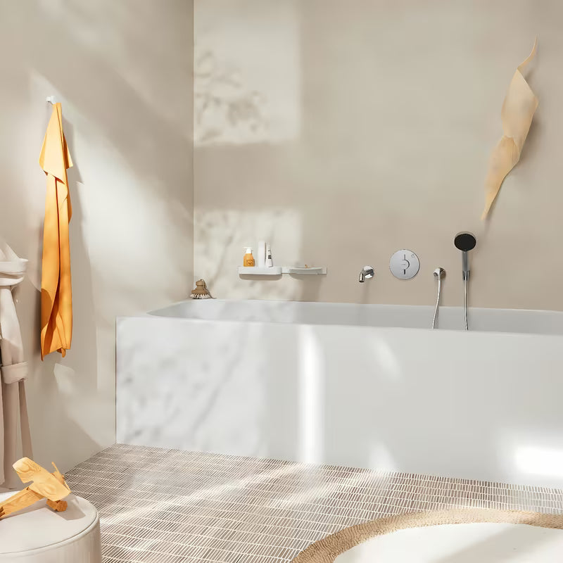 Podometna armatura za tuš hansgrohe duoturn S v krom izvedbi pro za upravljanje dveh porabnikov.