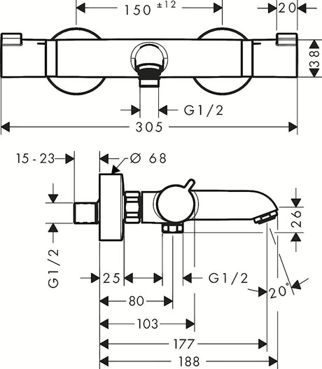 Hansgrohe Ecostat Comfort termostatska stenska armatura za kad v krom izvedbi.