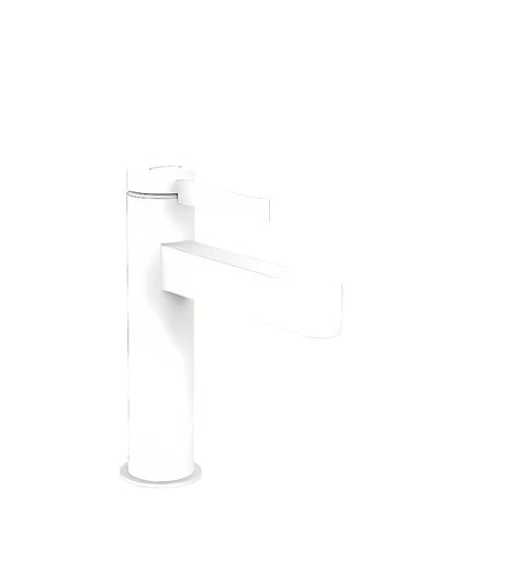 Umivalniška enoročna armatura Hansgrohe Finoris 110 v mat beli barvi z odtokom in z dvižnim drogom