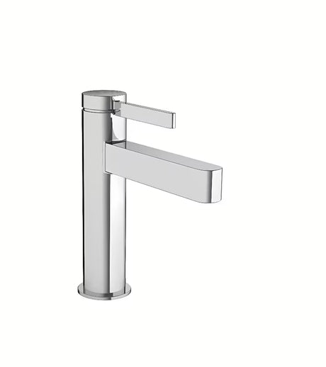 Kromirana enoročna armatura za umivalnik hansgrohe Finoris 110 z odtočnim kompletom push-open.